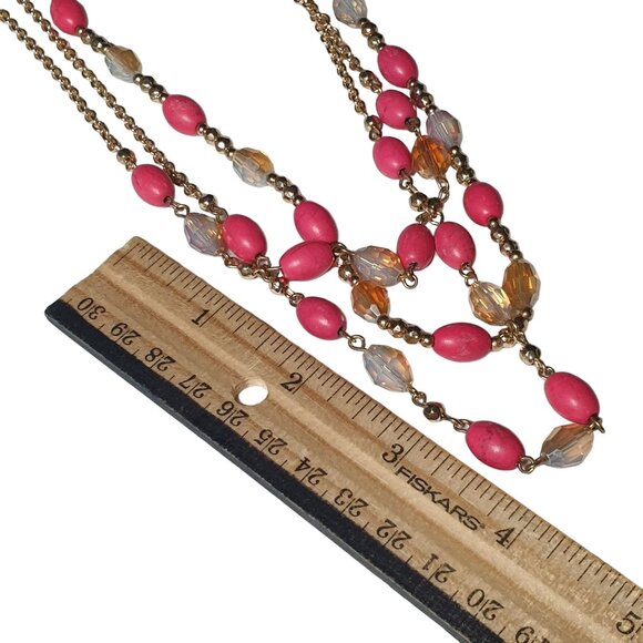 Beaded Pink Gold Women Necklace Jewelry Layered 16 to 19 Inch Neck - Picture 4 of 6
